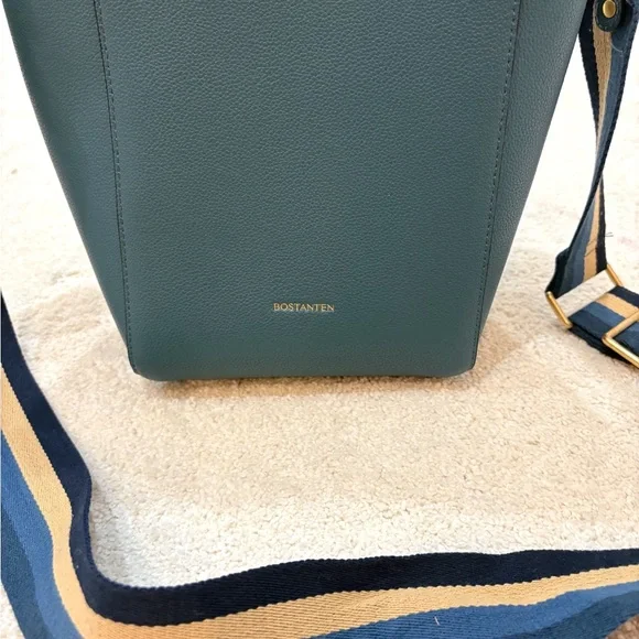 Bostanten Leather Designer Hobo Green Bucket Bag - Picture 3 of 9